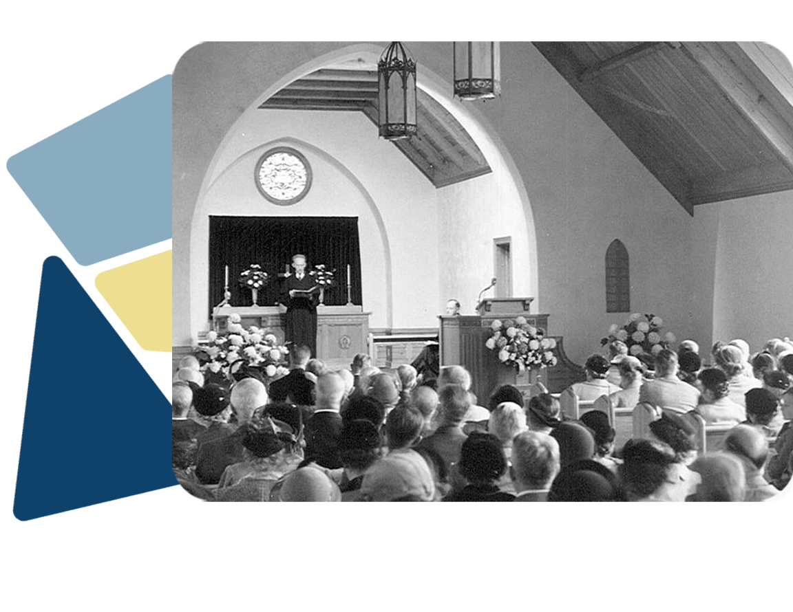 Black & white picture of church service years ago